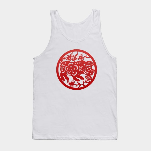 Chinese Zodiac Pig in Red Tank Top by Takeda_Art